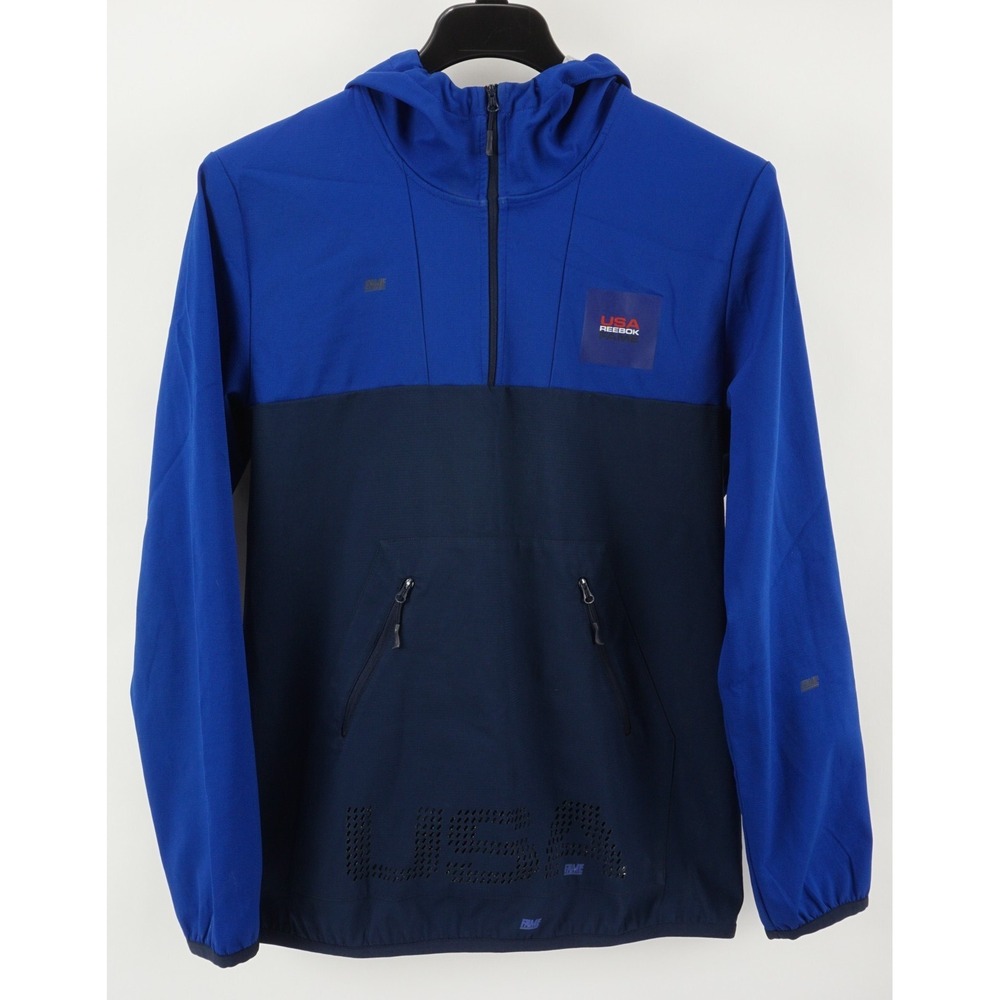 Reebok x USA Hall of Fame Men's Large Blue Colorblock Hooded Anorak Track Jacket